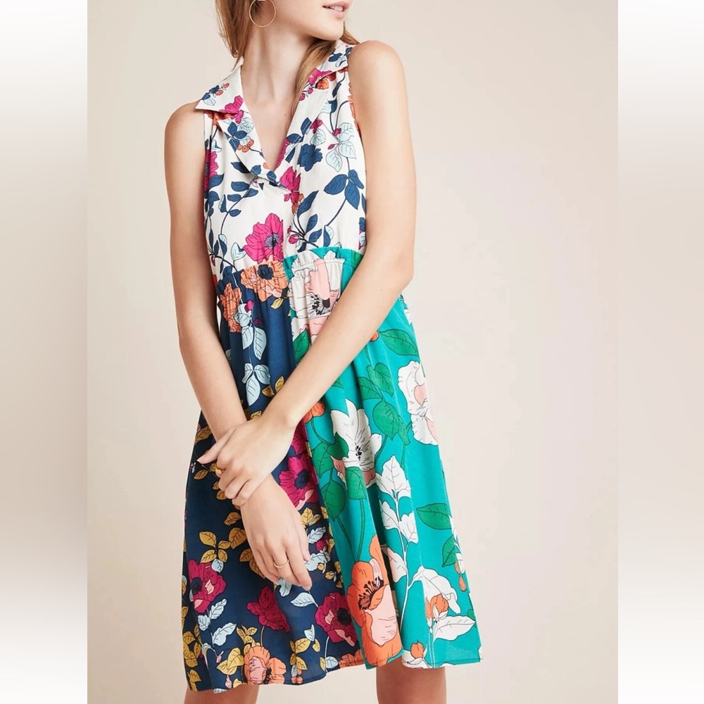 Anthropologie Women’s Colorful Dinah Collared Halter Tunic Dress Sz 00P
